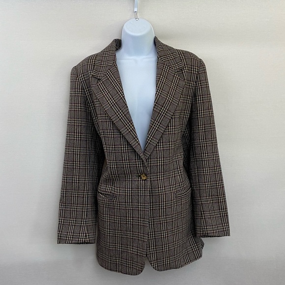 Leslie Fay Wool Blend Plaid Blazer Size 12P M-14